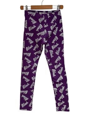 BLAB LAKIA purple “blah blah” all over print leggings - size L (approx 10-12)